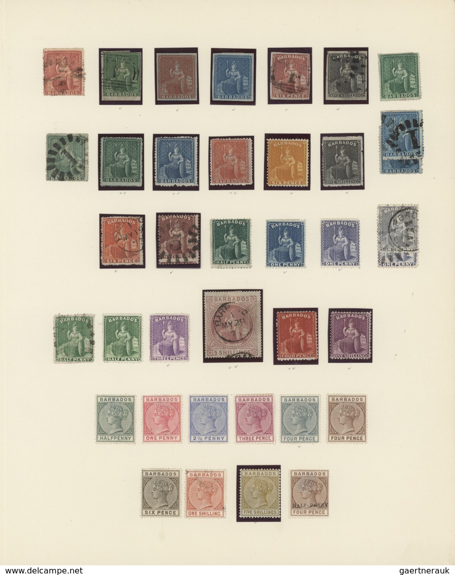 22250 Barbados: 1852-1925, Collection Mint And Used On 5 Album Leaves Including SG 5, 5a, 7, 11, 12, 17-19 - Barbades (1966-...)