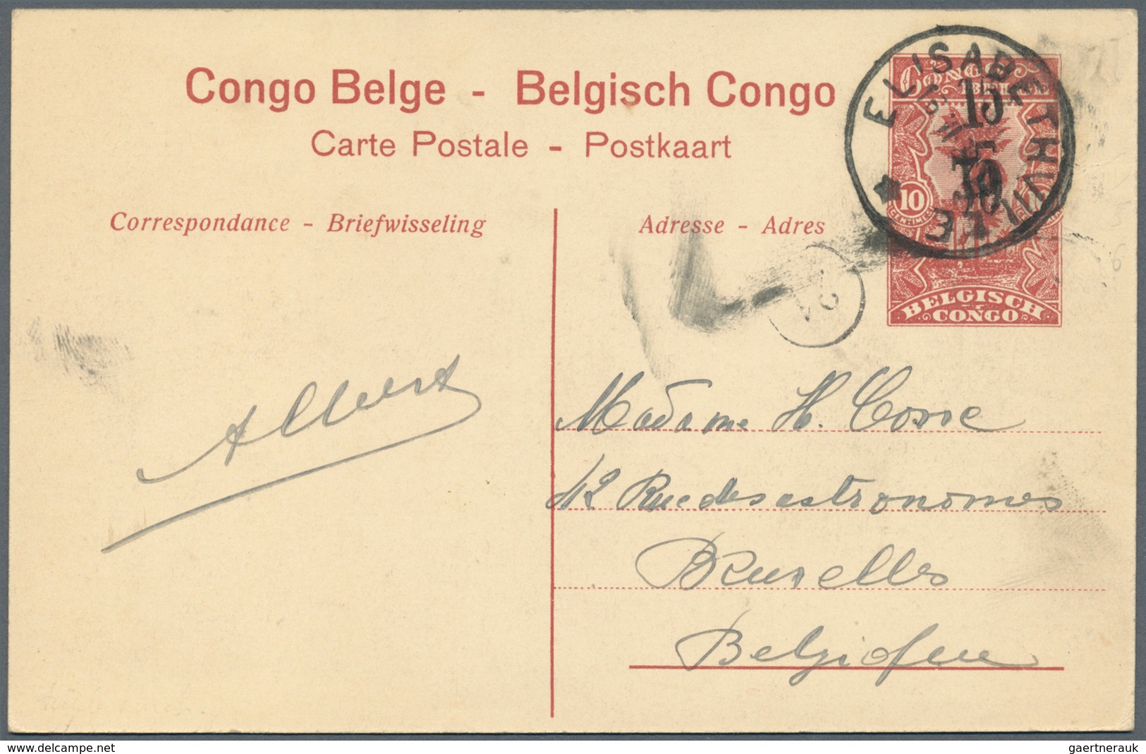 22260 Belgisch-Kongo: 1921, Stationery Card 15/30 On 10c. Red, Lot Of Five Used Cards Showing Varieties: " - Sonstige & Ohne Zuordnung