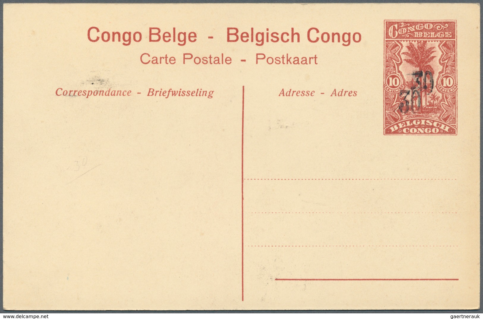 22261 Belgisch-Kongo: 1921, Stationery Card 30 On 10c. Red, Lot Of Six Unused Cards Showing Varieties: Shi - Autres & Non Classés