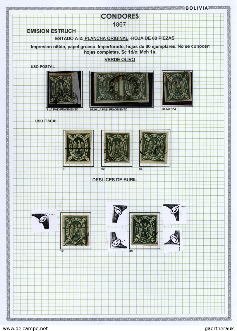 22274 Bolivien: 1867: THE CONDOR ISSUE: A scarce and unique special collection of a most exciting classica