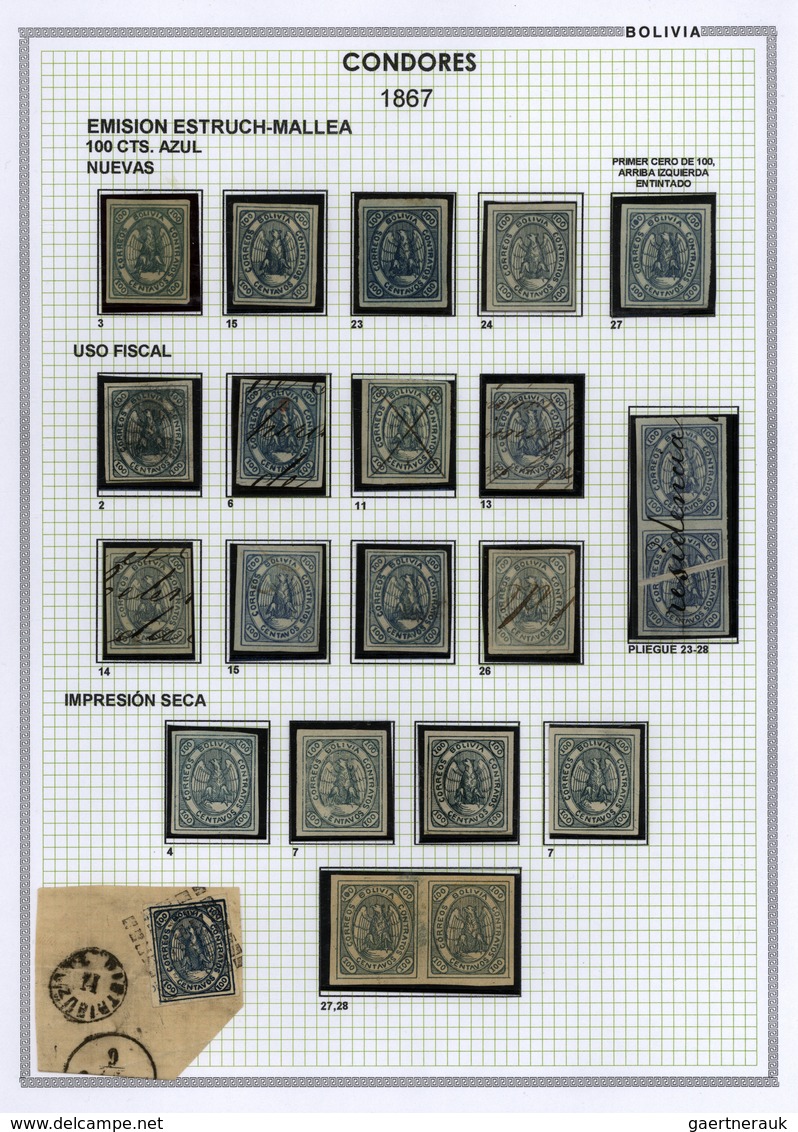 22274 Bolivien: 1867: THE CONDOR ISSUE: A scarce and unique special collection of a most exciting classica