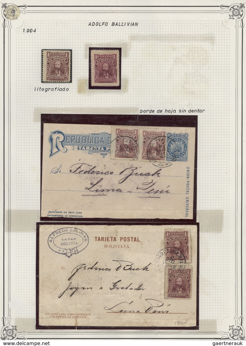 22278 Bolivien: 1870/1930 (ca.), Collection Of Apprx. 93 Covers/cards/documents, Arranged On Album Pages, - Bolivie