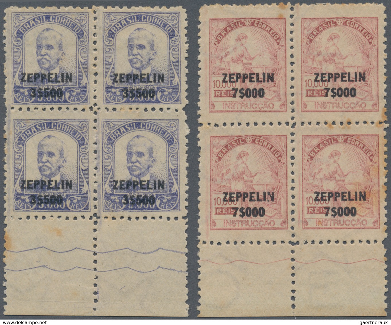 22299 Brasilien: 1930/1932, Zeppelin Airmail Stamps, Group Of Three Block Of Four: RHM Nos. Z-2, Z-12, Z-1 - Autres & Non Classés
