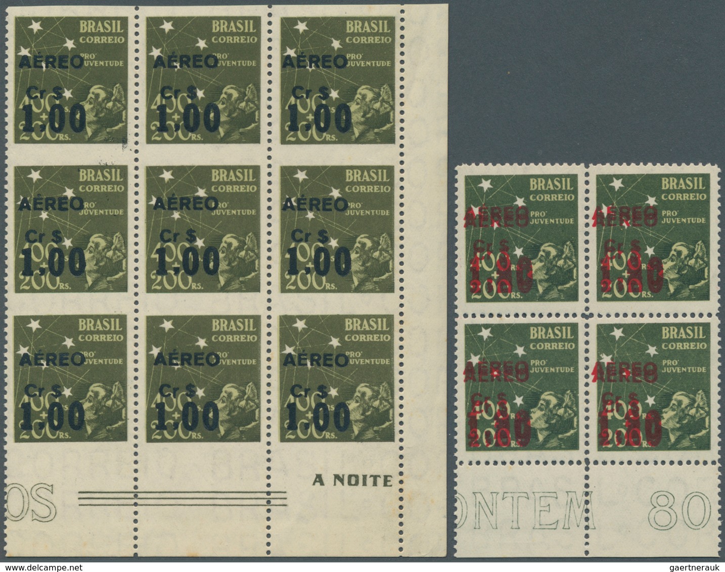 22304 Brasilien: 1944, Airmail Overprints, Group Of 38 Stamps Within Six Units, All Of Them Showing Variet - Autres & Non Classés