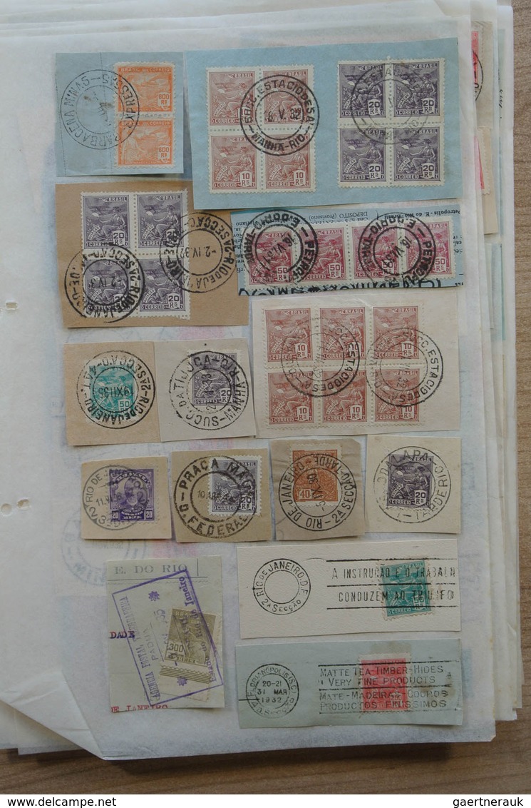 22313 Brasilien - Stempel: 1930-1950. Folder With Ca. 660 Used Stamps Of Brazil On Paper, Including Many D - Lettres & Documents