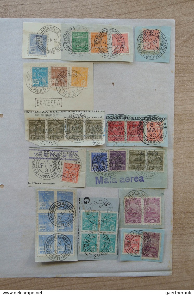 22313 Brasilien - Stempel: 1930-1950. Folder With Ca. 660 Used Stamps Of Brazil On Paper, Including Many D - Lettres & Documents