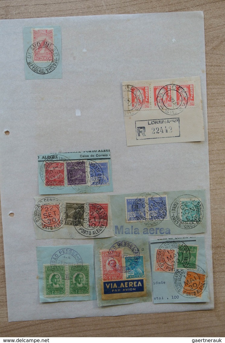 22313 Brasilien - Stempel: 1930-1950. Folder With Ca. 660 Used Stamps Of Brazil On Paper, Including Many D - Lettres & Documents