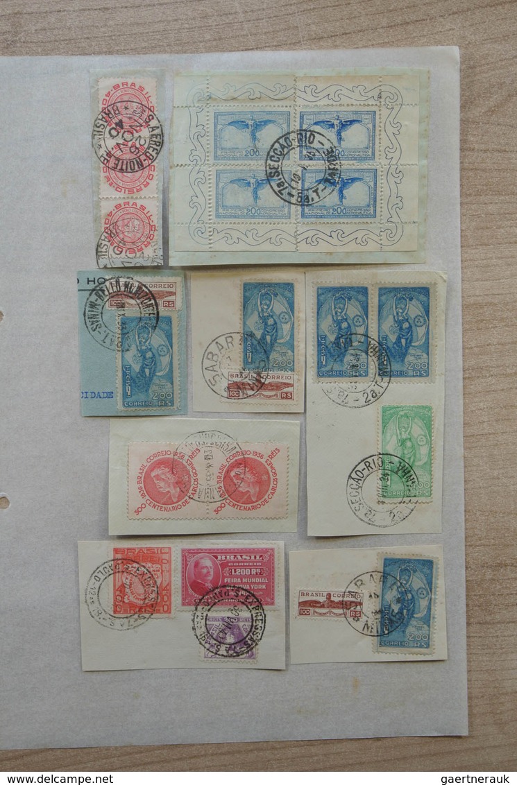 22313 Brasilien - Stempel: 1930-1950. Folder with ca. 660 used stamps of Brazil on paper, including many d