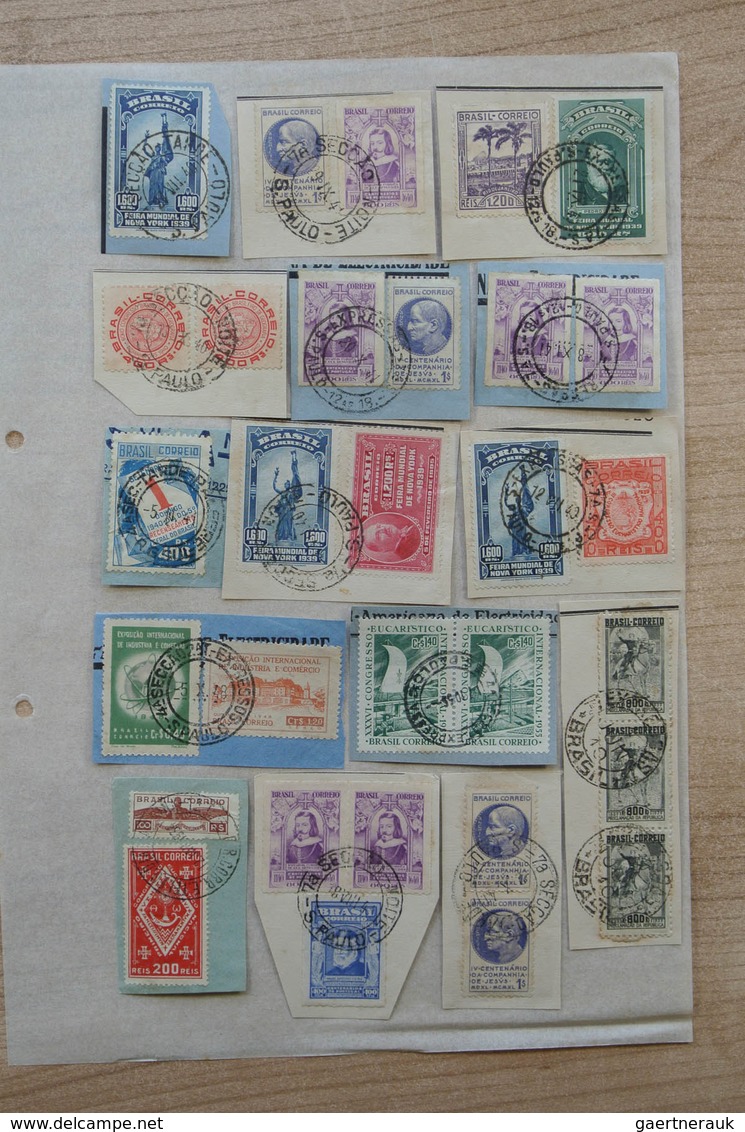 22313 Brasilien - Stempel: 1930-1950. Folder with ca. 660 used stamps of Brazil on paper, including many d