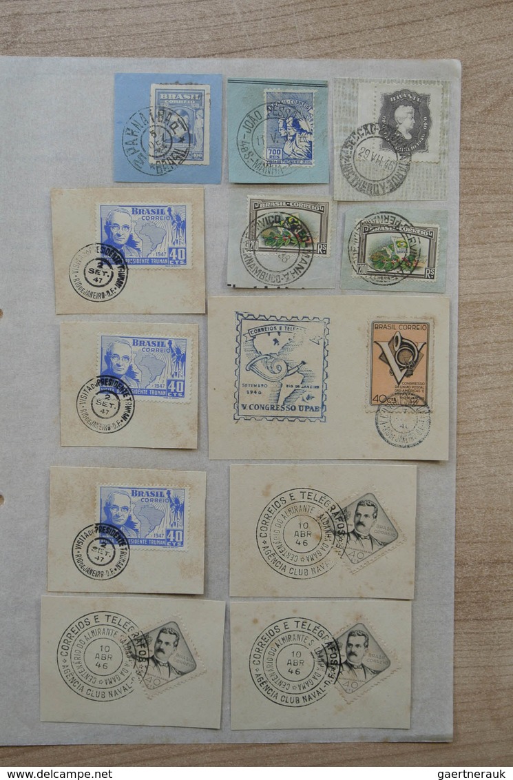 22313 Brasilien - Stempel: 1930-1950. Folder with ca. 660 used stamps of Brazil on paper, including many d