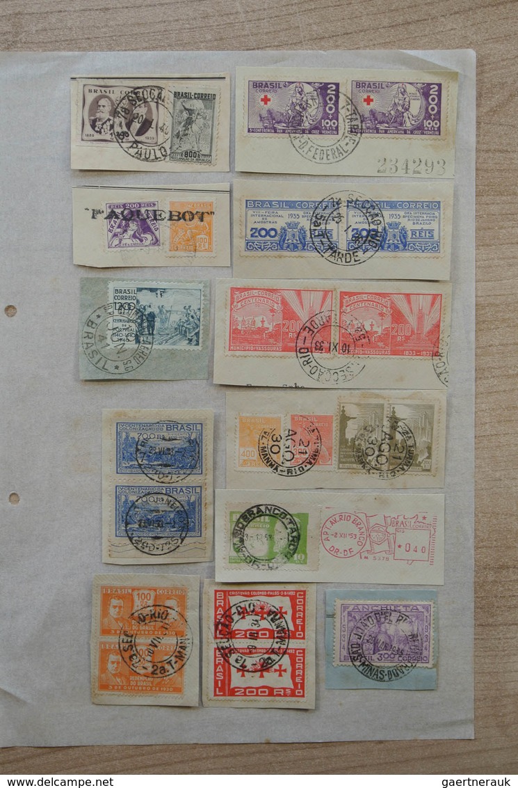 22313 Brasilien - Stempel: 1930-1950. Folder with ca. 660 used stamps of Brazil on paper, including many d