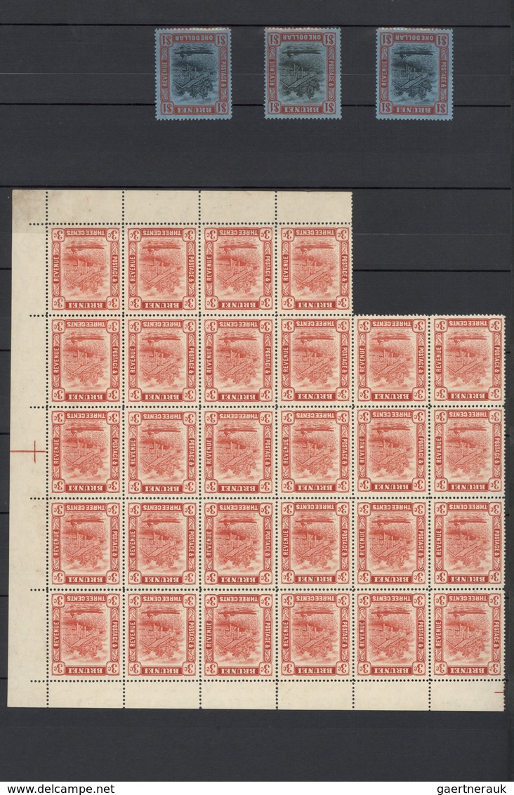 22327 Brunei: 1908/1931, Definitives "View On Brunei River", Mainly Mint Assortment Of 210 Stamps, Chiefly - Brunei (1984-...)