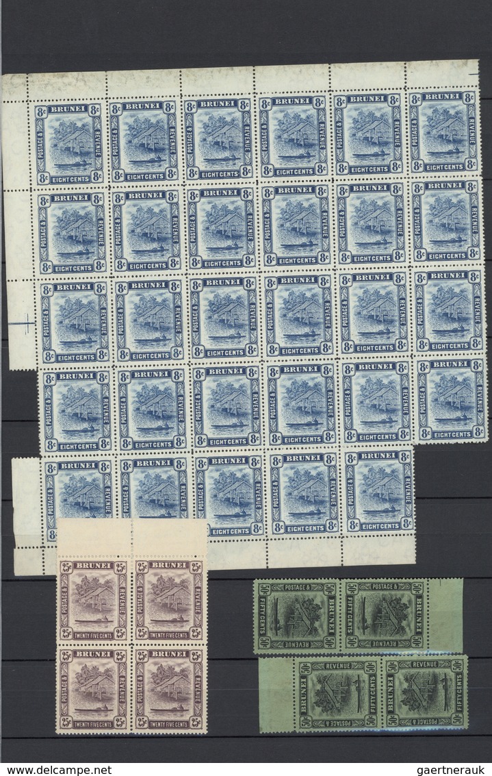 22327 Brunei: 1908/1931, Definitives "View On Brunei River", Mainly Mint Assortment Of 210 Stamps, Chiefly - Brunei (1984-...)