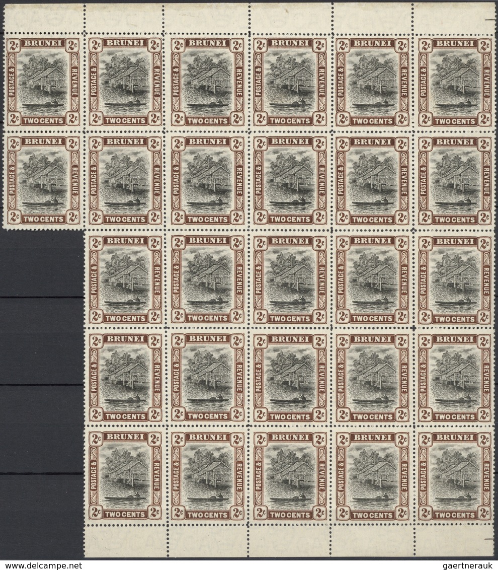 22327 Brunei: 1908/1931, Definitives "View On Brunei River", Mainly Mint Assortment Of 210 Stamps, Chiefly - Brunei (1984-...)