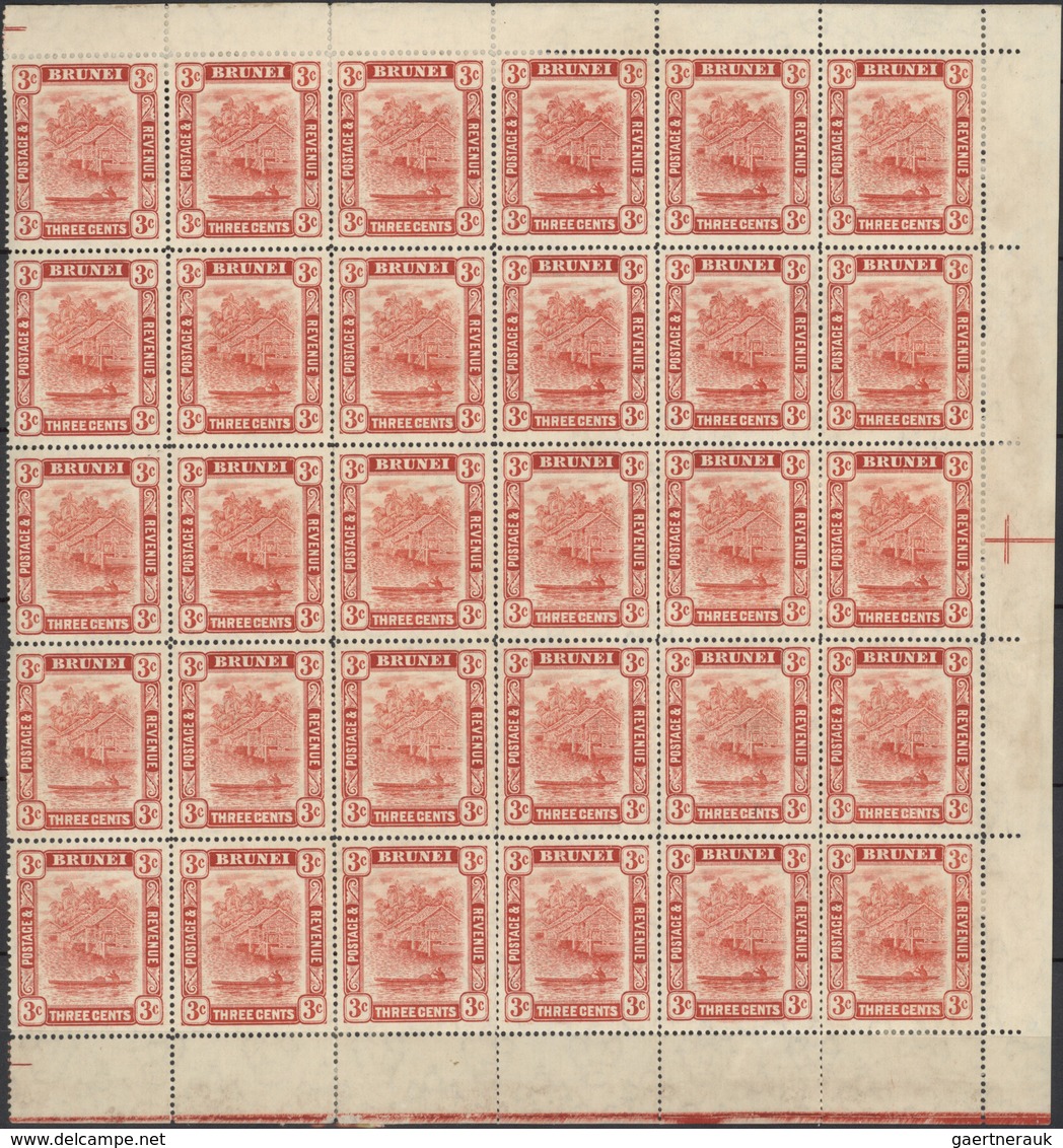 22327 Brunei: 1908/1931, Definitives "View on Brunei River", mainly mint assortment of 210 stamps, chiefly