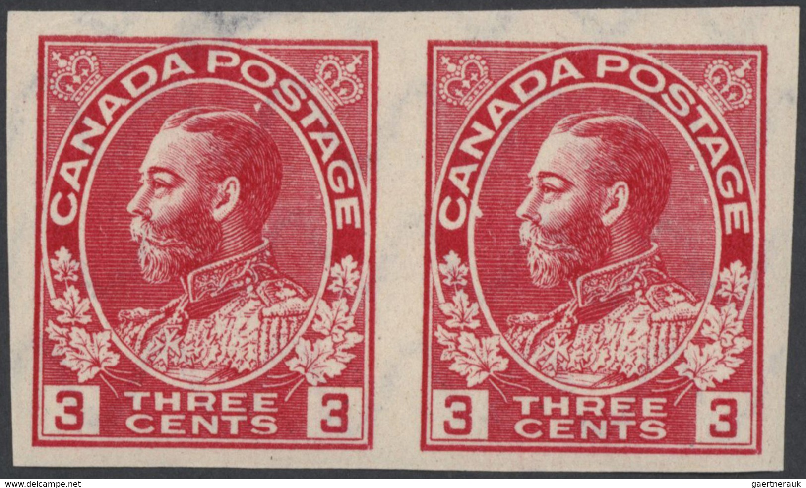 22351 Canada: 1911/1920's: KGV. 3c. Imperforated Reprints As Plate, Colour And Machine Trials, Enlarged An - Autres & Non Classés