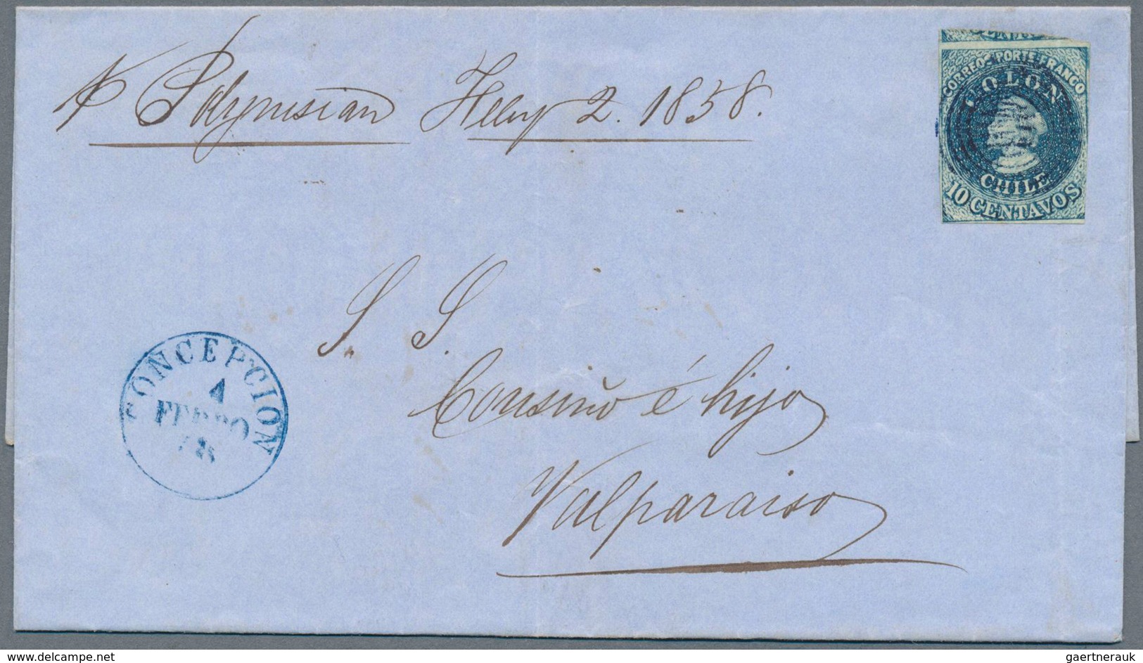 22377 Chile: 1858/1876, Five Letters Including One Front Franked With Imperforated 5 And 10 C. And Prefora - Chili