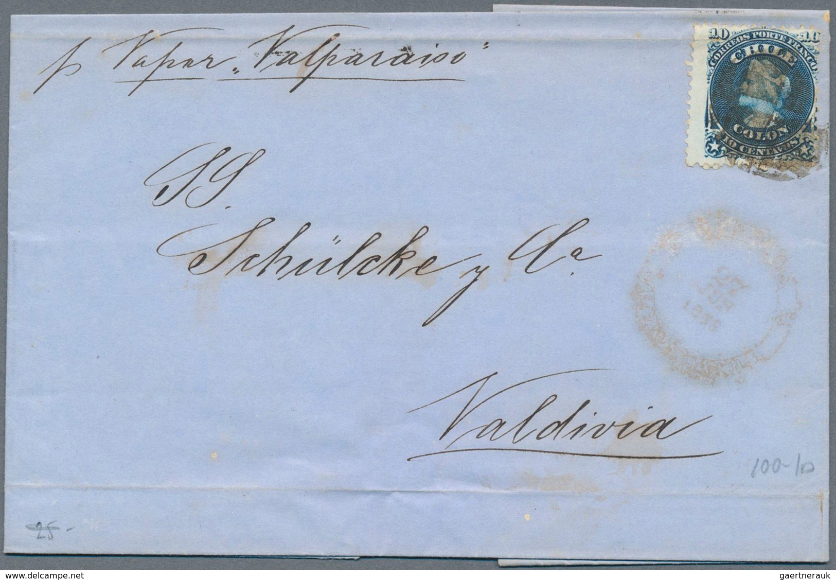 22377 Chile: 1858/1876, Five Letters Including One Front Franked With Imperforated 5 And 10 C. And Prefora - Cile