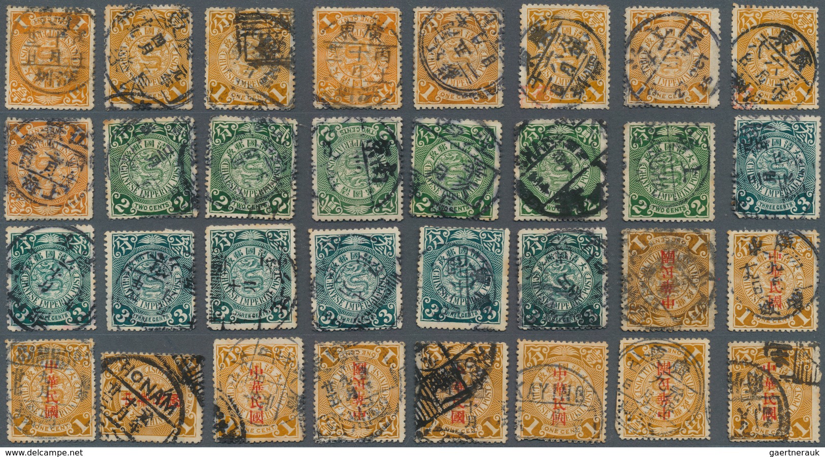 22389 China: 1898/1912, Coiling Dragons Inc. "Republic" Overprints, Up To 3 C., Ca. 1100 Used Copies Sorte - Autres & Non Classés