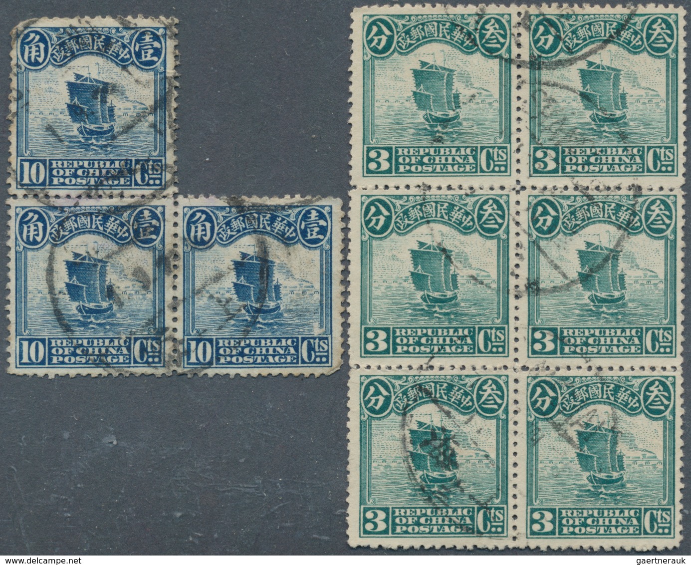 22390 China: 1899/1926 (ca.), mostly bisected bilingual postmark on coiling dragons to junks (137) plus on