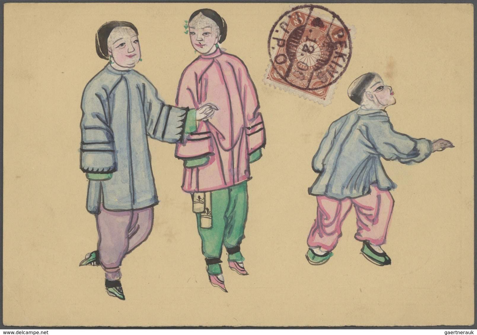 22392 China: 1900/32 (ca.), hand painted picture post cards often on reverse of stationery (99, inc. eroti