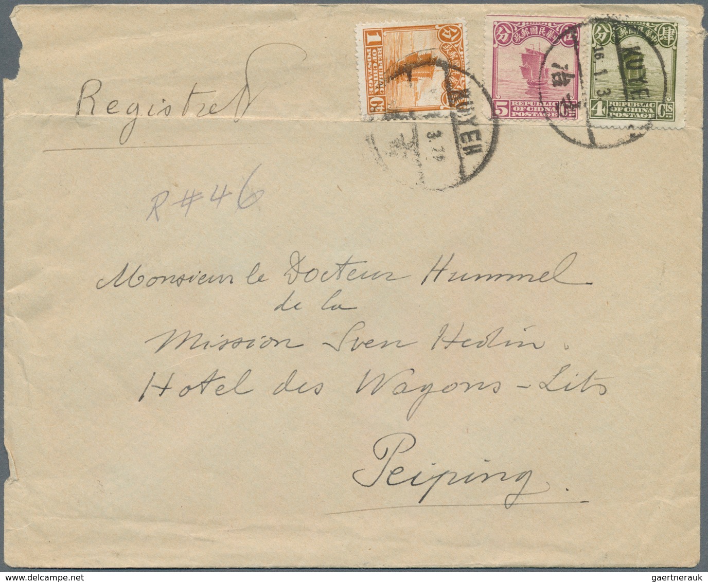 22398 China: 1920s/30s, covers (7) used foreign inc. one internal to Peiping. Unification 10 C. pair, othe