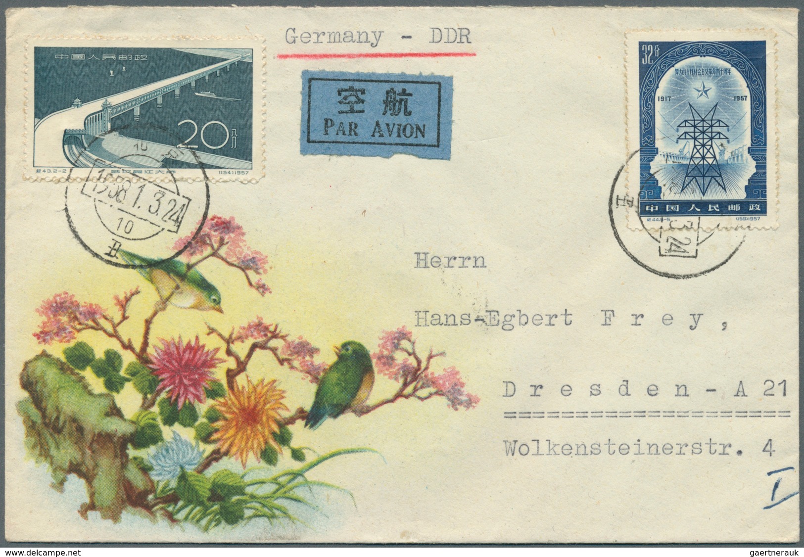 22444 China - Volksrepublik: 1955/1958, Eight Commercial Covers By Airmail Sent To GDR, East Germany. - Autres & Non Classés