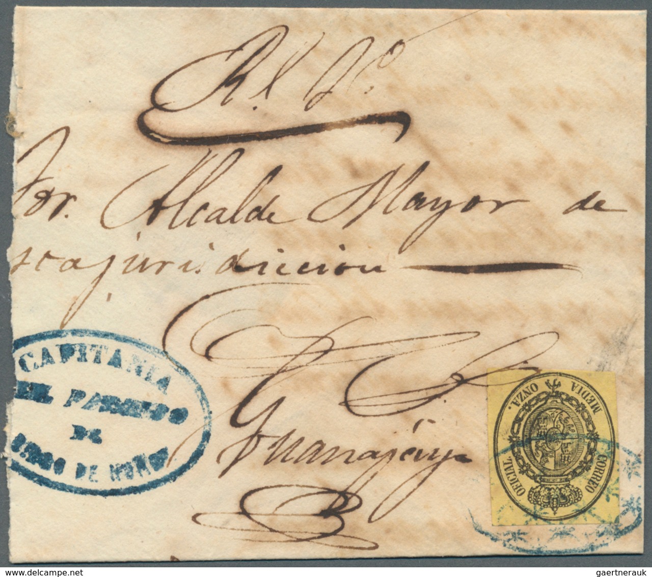 22482 Cuba: 1858/1867: Group Of 5 Letters, One With 1 Onza Black On Rose And 1/2 Onza Black On Yello, The - Autres & Non Classés
