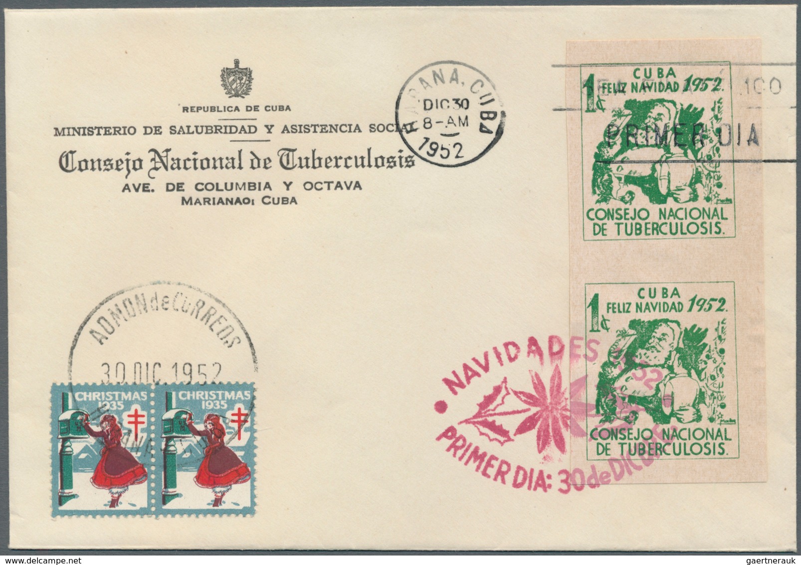 22490 Cuba: 1947/1955, Lot Of 14 F.d.c. With Charity Labels And Souvenir Sheets "Tuberculosis Fighting", O - Autres & Non Classés