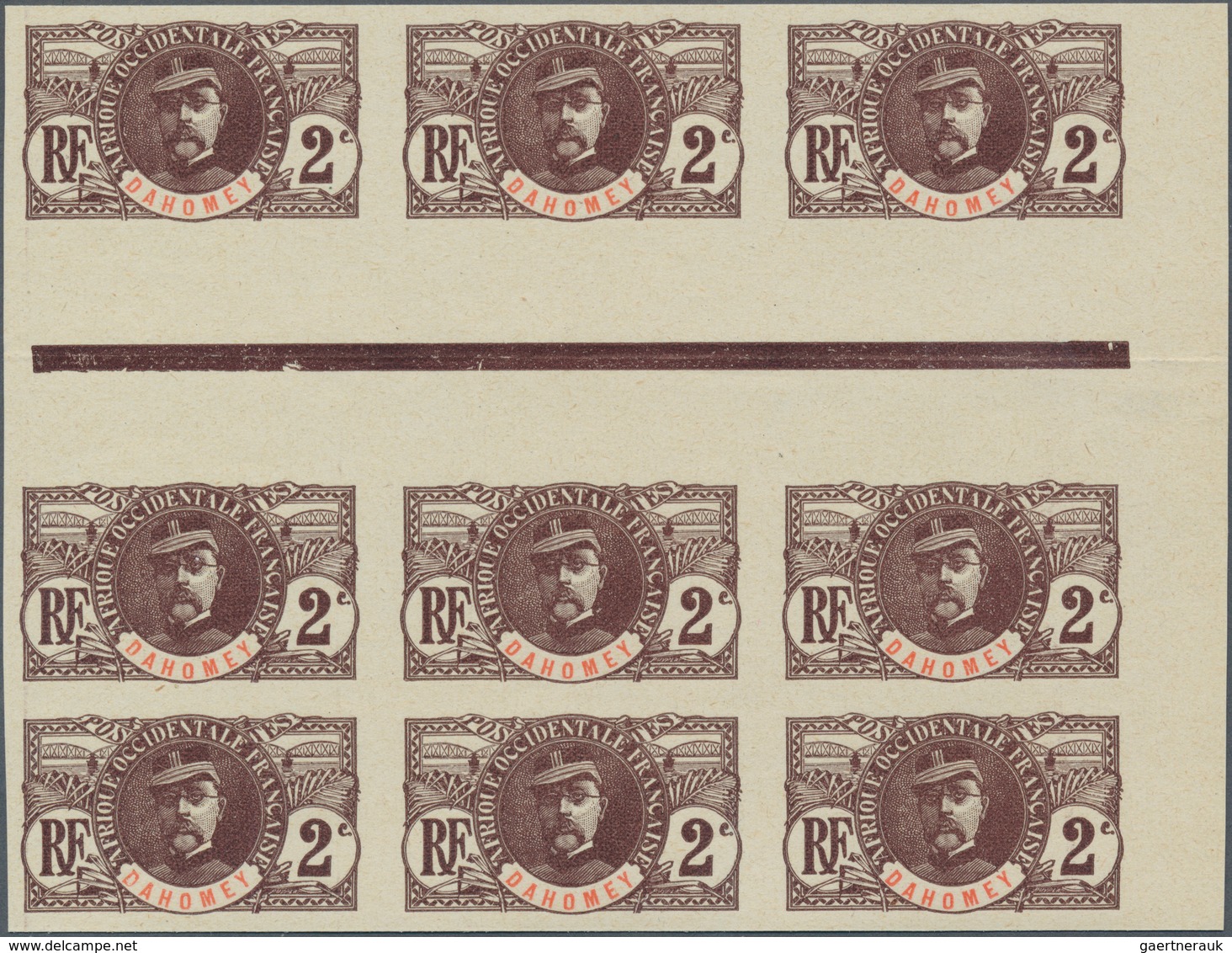 22498 Dahomey: 1906, General Louis Faidherbe 2c. Brown/red In A Lot With 35 IMPERFORATE Stamps In Blocks I - Autres & Non Classés