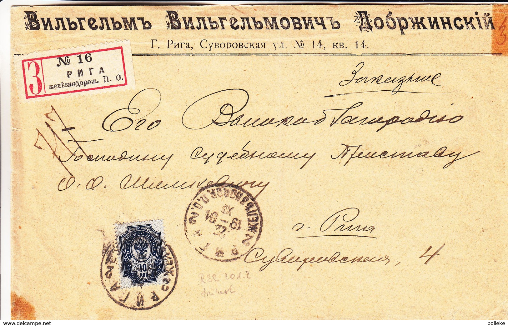 Russie - Lettonie - Lettre Recom De 1901 - Oblit Riga - Exp  Vers Riga - Briefe U. Dokumente