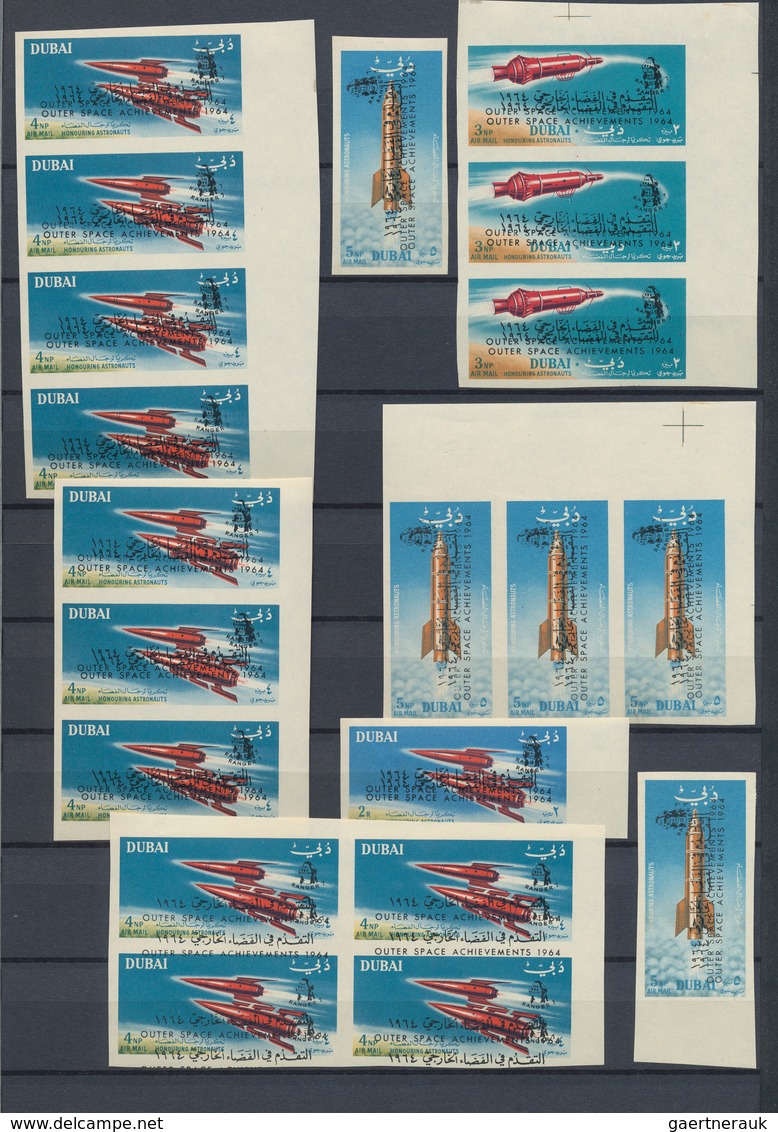 22507 Dubai: 1960-70, Album Containing Large Stock Of Perf And Imperf Blocks With Thematic Interest, 1964 - Dubai