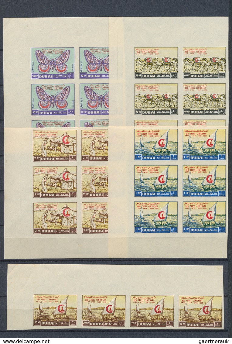 22507 Dubai: 1960-70, Album Containing Large Stock Of Perf And Imperf Blocks With Thematic Interest, 1964 - Dubai