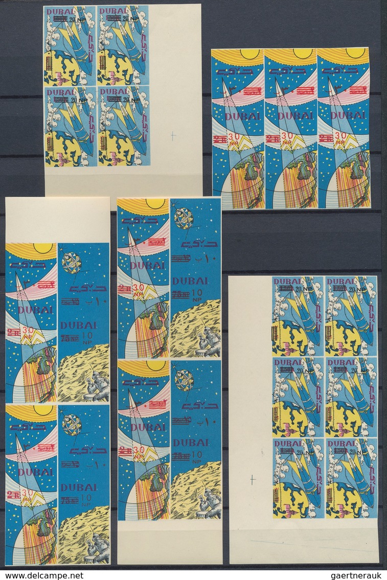 22507 Dubai: 1960-70, Album containing large stock of perf and imperf blocks with thematic interest, 1964