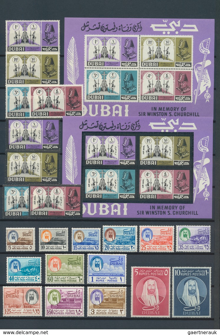 22509 Dubai: 1963/1972, U/m Collection In A Stockbook Incl. Imperf. Issues And Souvenir Sheets. Nice Oppor - Dubai
