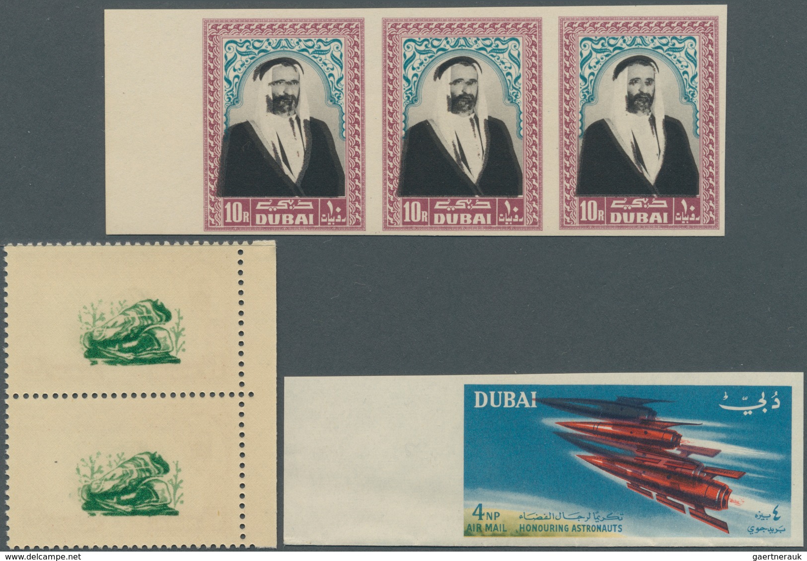 22514 Dubai: 1963/1964 (ca.), Accumulation Of About 88 Varieties On Six Stockcards Mostly PRINTING ERRORS - Dubai