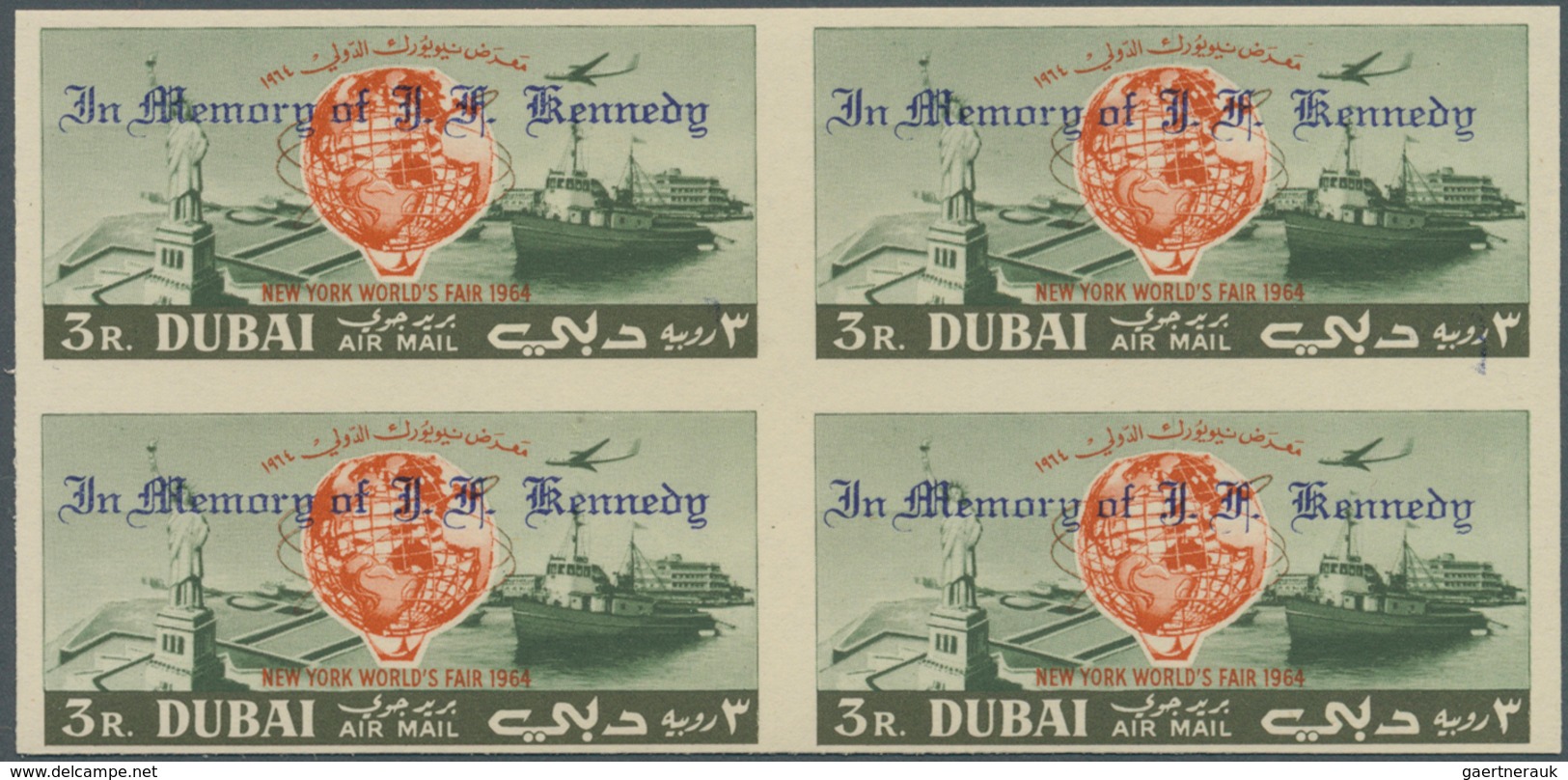 22515 Dubai: 1963/1964, Accumulation In Album With Many Complete Sets, Imperforate Issues, Miniature Sheet - Dubai