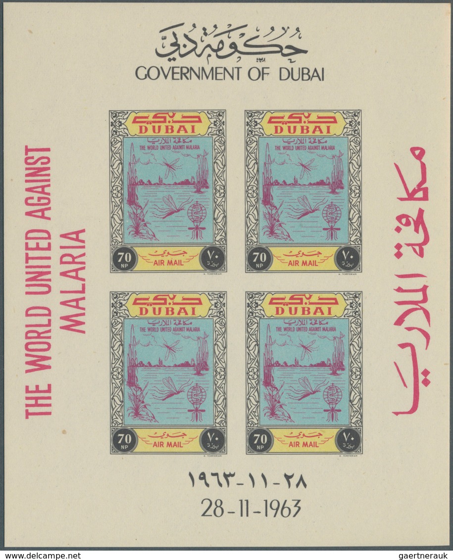 22526 Dubai: 1963/64, Accumulation Of The Imperforate MINIATURE SHEETS With Many Complete Sets Incl. Malar - Dubai