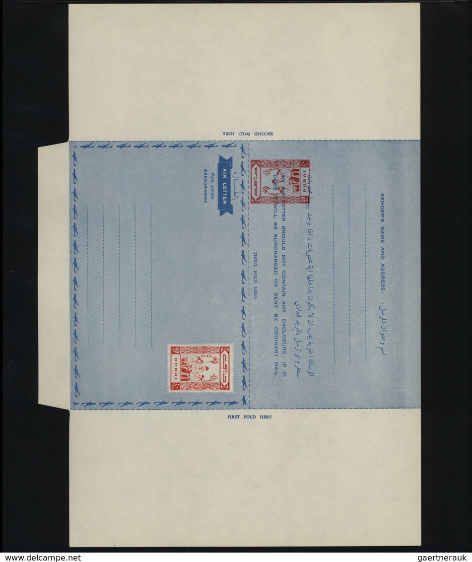 22539 Dubai: 1964, Collection Of 21 Unused Airlettersheets, Mainly Unfolded, Designs "Boy Scouts" And "Dho - Dubai