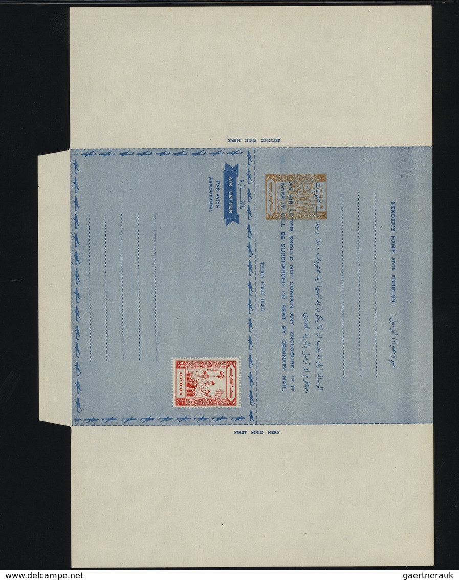 22539 Dubai: 1964, Collection Of 21 Unused Airlettersheets, Mainly Unfolded, Designs "Boy Scouts" And "Dho - Dubai