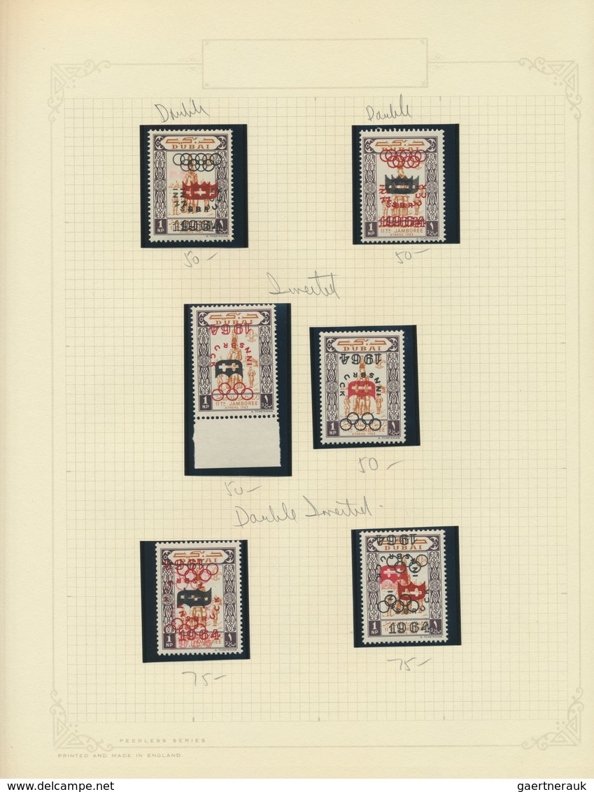 22547 Dubai: 1964, Boy Scouts/Olympics Overprints, Specialised U/m Assortment/collection With Stamps And S - Dubai