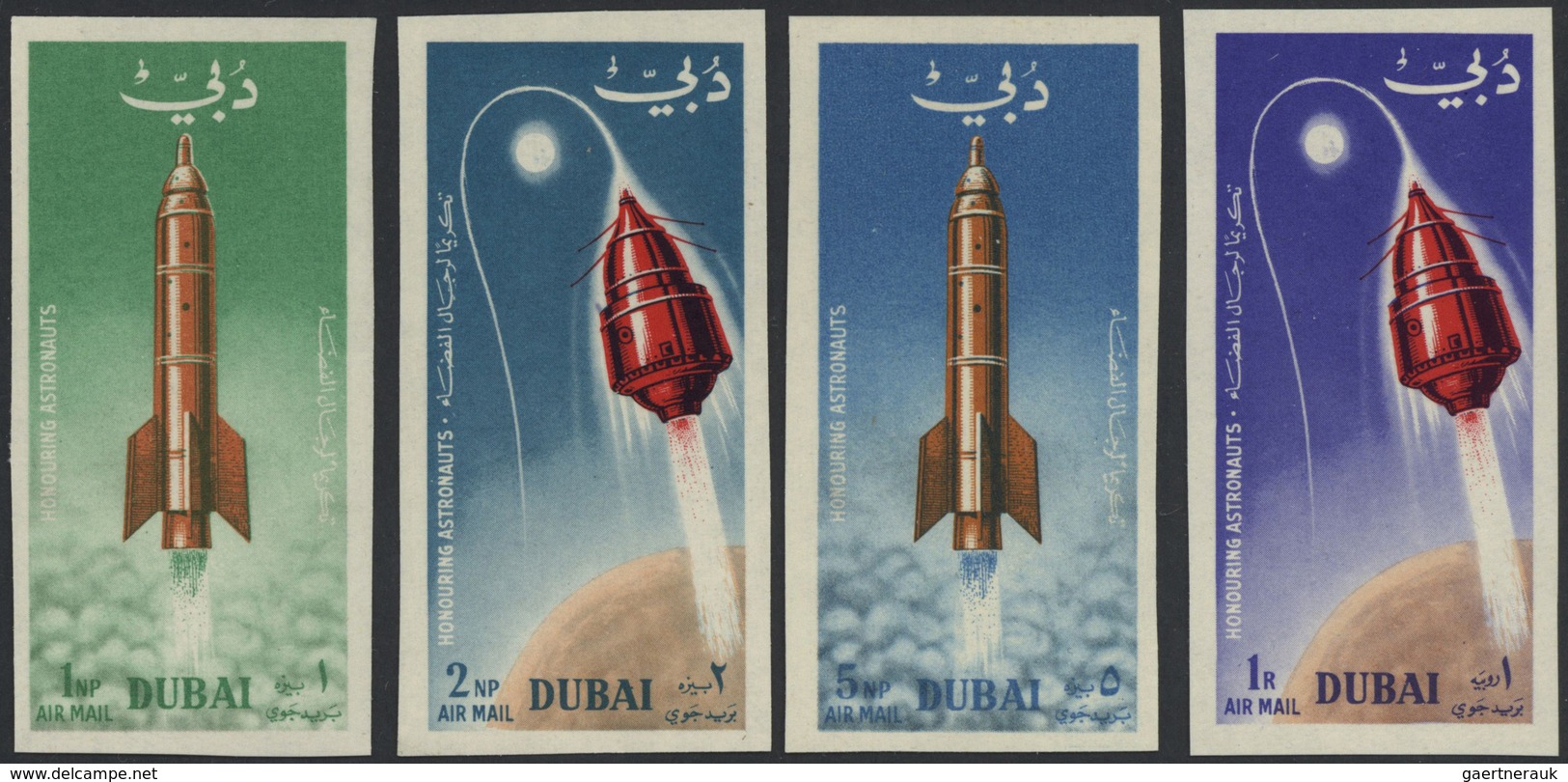 22548 Dubai: 1964, Space Travel Set Of Eight Different IMPERFORATE Values (Rocket Taking Off And Spacecraf - Dubai
