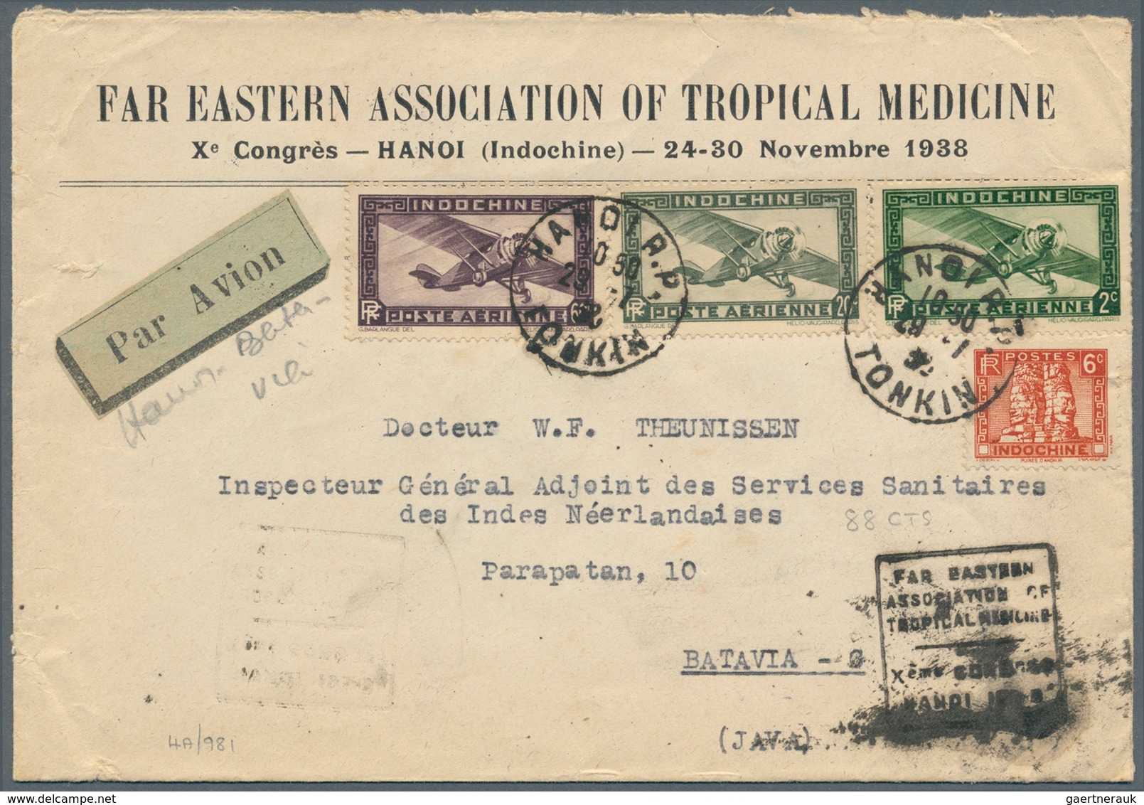 22580 Französisch-Indochina: 1937/38, Correspondence Of Airmails (6) Hanoi - Batavia Via Bangkok, Each At - Lettres & Documents