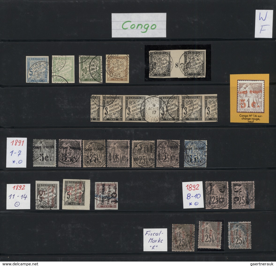 22582 Französisch-Kongo: 1890/1908 (ca.), Mainly Used Collection From A Good Part Early Overprints (not Si - Lettres & Documents