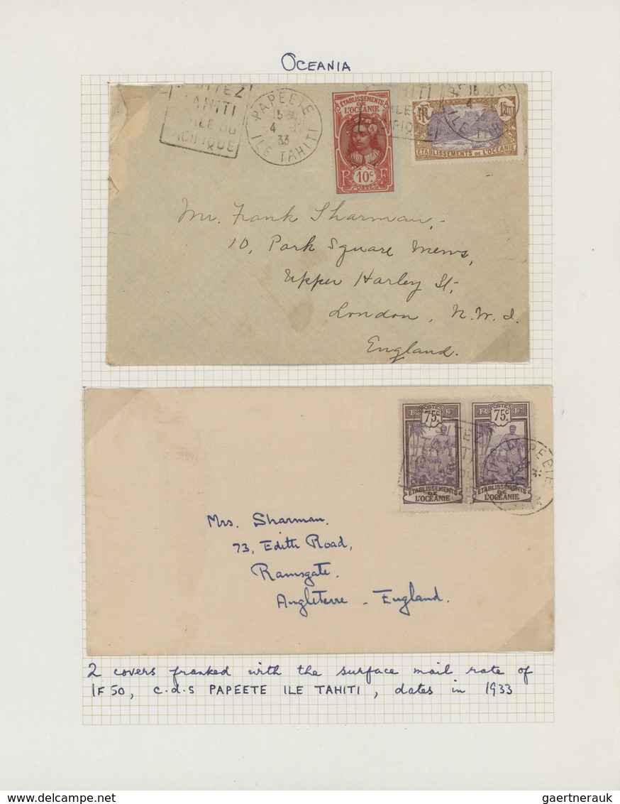 22585 Französisch-Ozeanien: 1892/1958, 24 Items, Thereof 11 Different Stationery Cards, 12 Letters To Fore - Autres & Non Classés