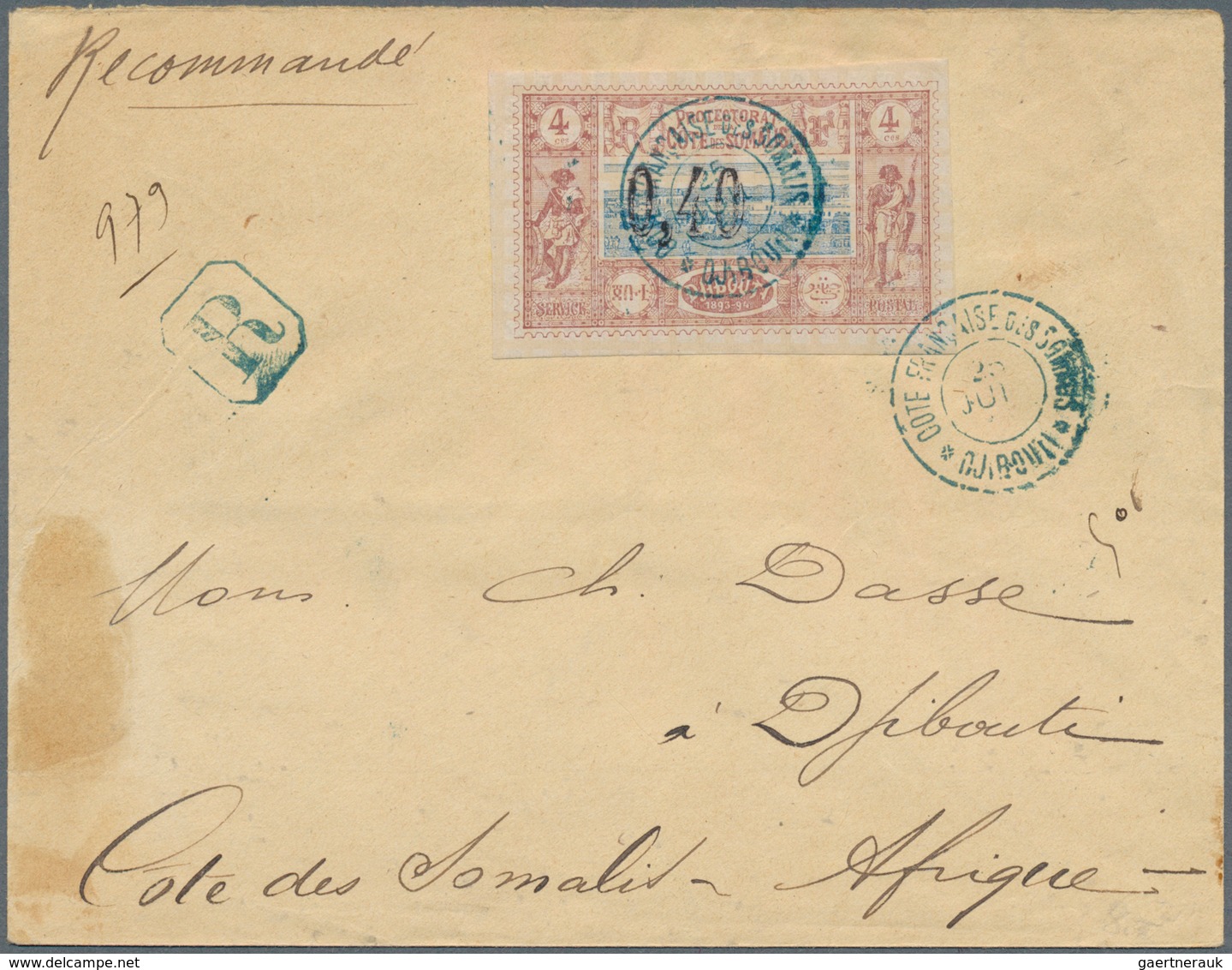 22597 Französische Somaliküste: 1897/1903, lot of ten entires bearing frankings "Djibouti views" incl. ove