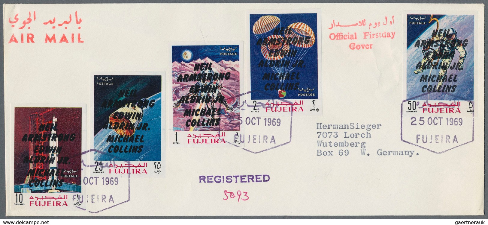 22607 Fudschaira / Fujeira: 1969, APOLLO, group of 18 covers: Michel nos. 399/407 A and A 399/407 A on fou