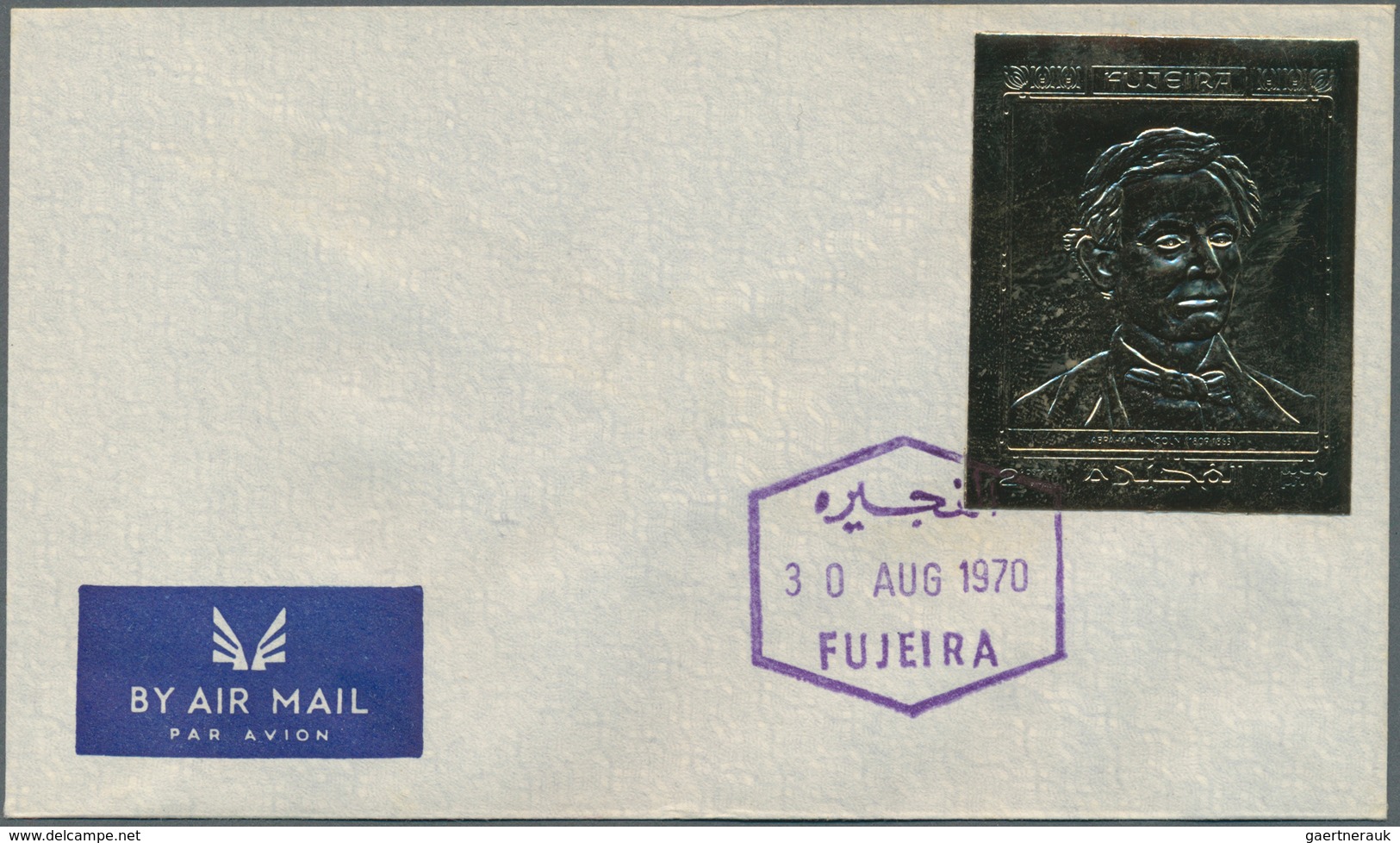 22608 Fudschaira / Fujeira: 1970/1972, GOLD ISSUE 2r. "Abraham Lincoln" Imperforate, Six Unaddressed Envel - Fujeira