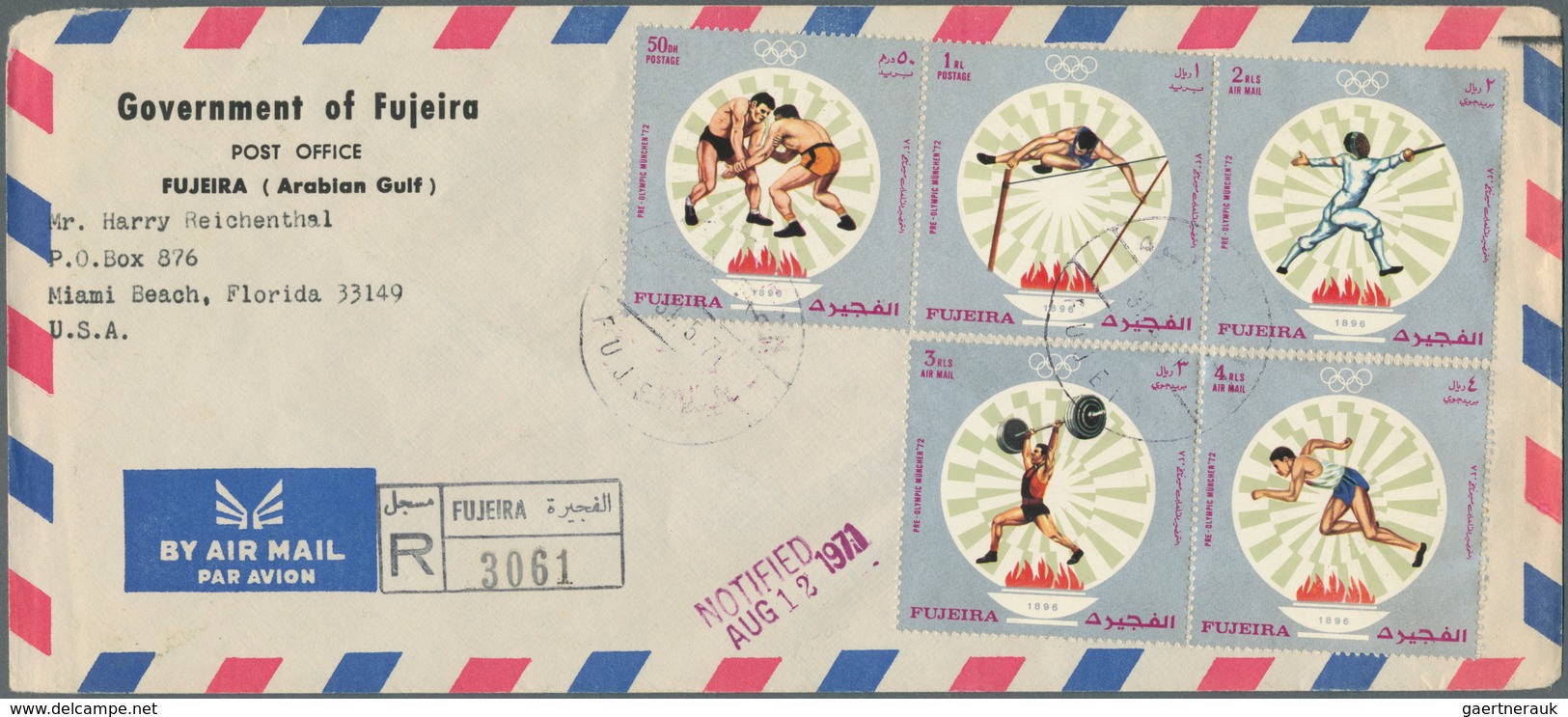 22609 Fudschaira / Fujeira: 1970/1972, Group Of Ten Registered Airmail Covers With Attractive Frankings To - Fujeira