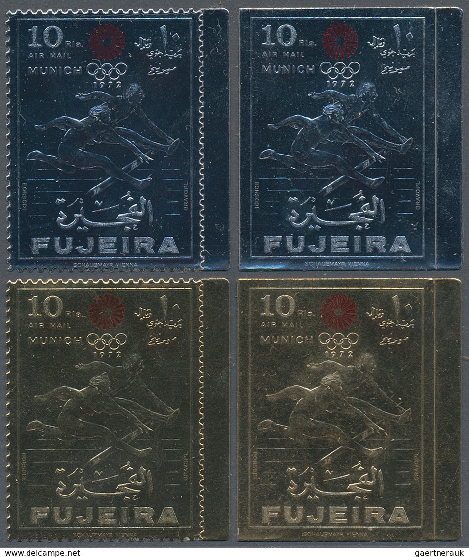 22612 Fudschaira / Fujeira: 1971, Summer Olympics Munich 1972 'Hurdling' Gold And Silver Foil Stamps Inves - Fujeira